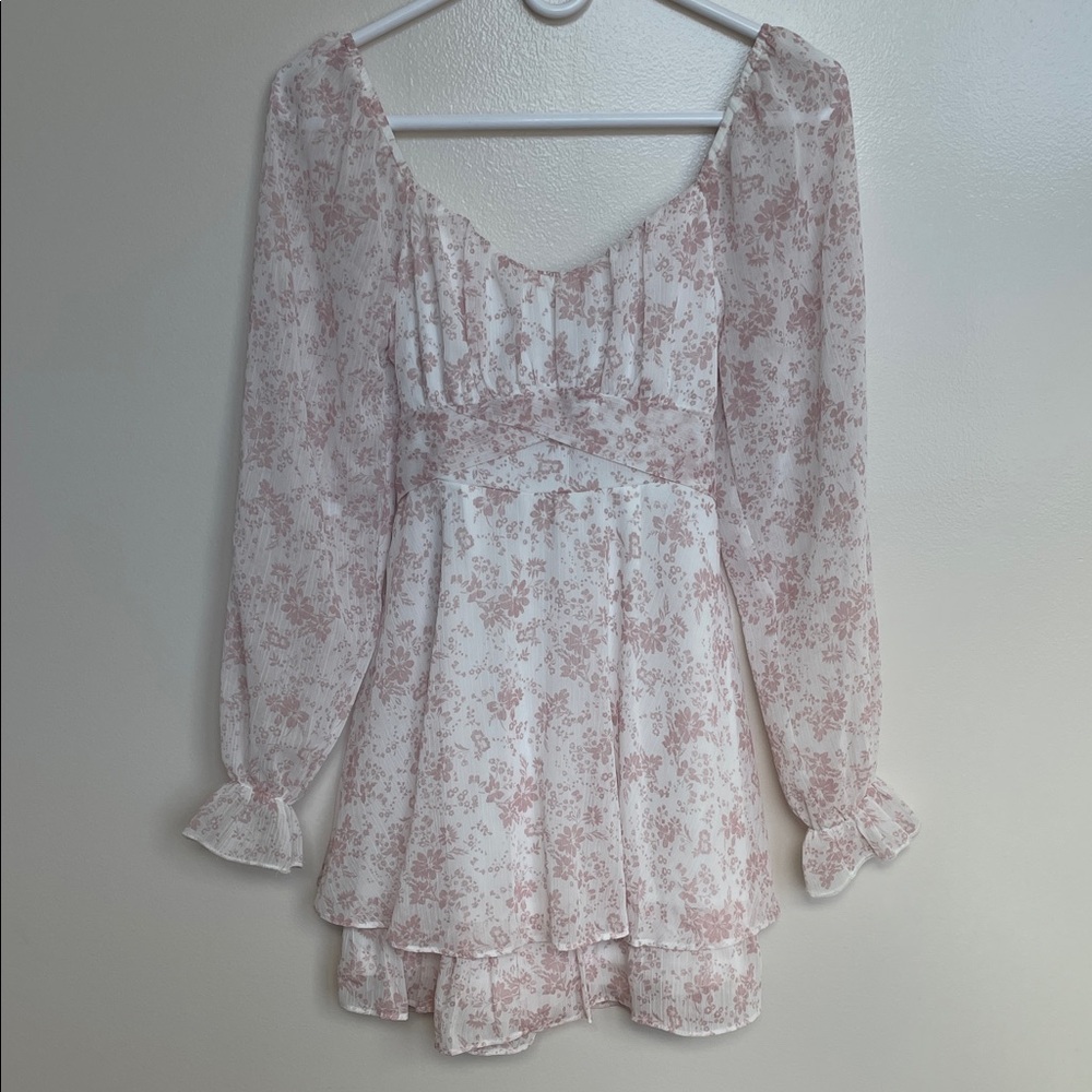 Thirty Thirty - Elegant Floral Long Sleeve Dress in Pink